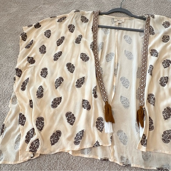 Style & Co. Open Front Cardigan Kimono 2X Tassel Beachy Vacay Travel Boho Cream - Picture 9 of 16